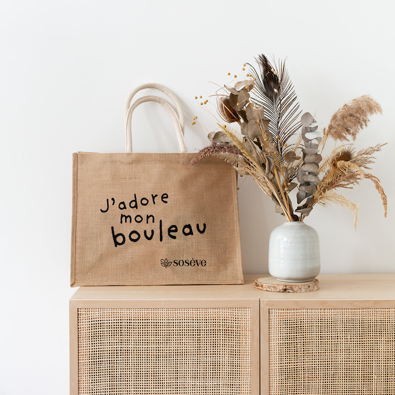 Sac Sosève, en toile de jute : J'adore mon bouleau