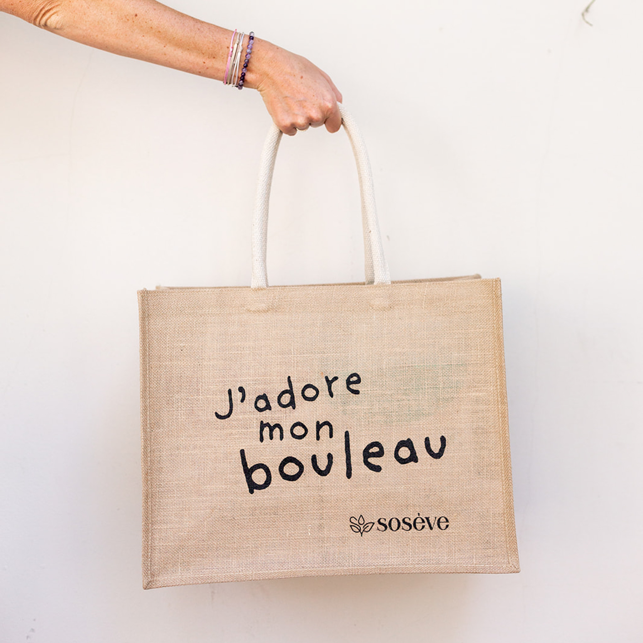 Sac Sosève, en toile de jute : J'adore mon bouleau